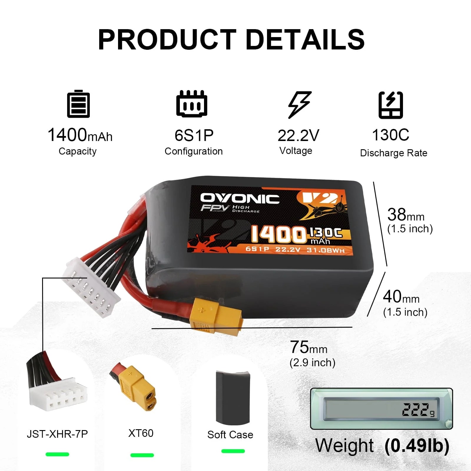 Drone Battery Bag - โอโวนิค 6S 1400mAh 130C แบตเตอรี่ LiPo